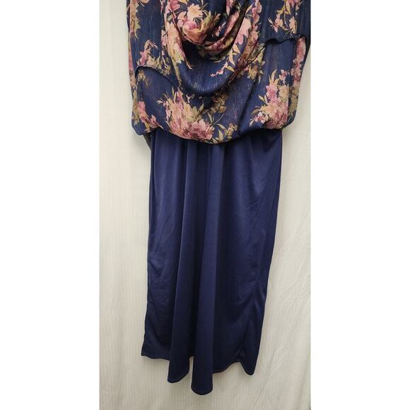 Sofia Jean Cutout Midi Floral Bouquet Balloon Sleeve V-Neck Blue Dress Size L - Picture 12 of 14